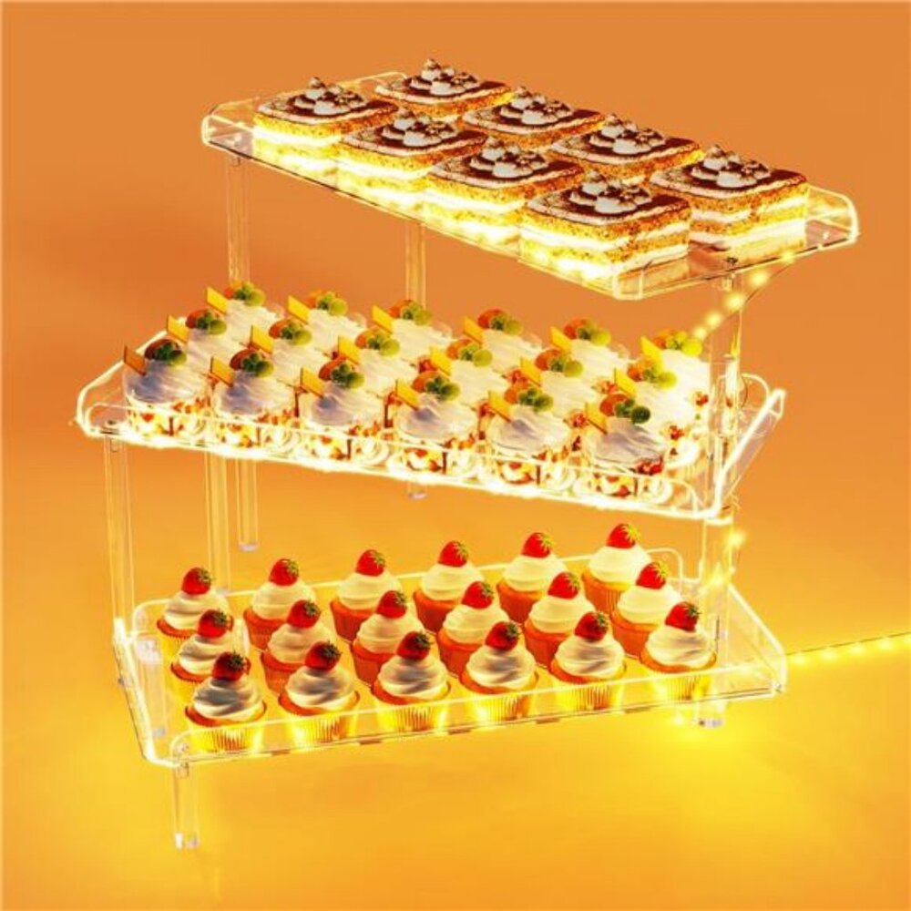 3 Tier Cupcake Stand, Acrylic Dessert Table Display Set with LED Light